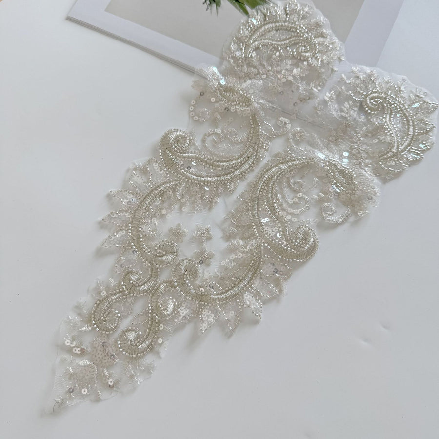 Zh442 silver bead tube embroidered flower - material for veils, diy wedding dress accessories, and clothing skirts