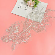 Goldfish Flower Sequin 3D Beaded Appliqué – Silver & White Fabric Patch for Wedding Dresses, Evening Gowns & Stage Costumes