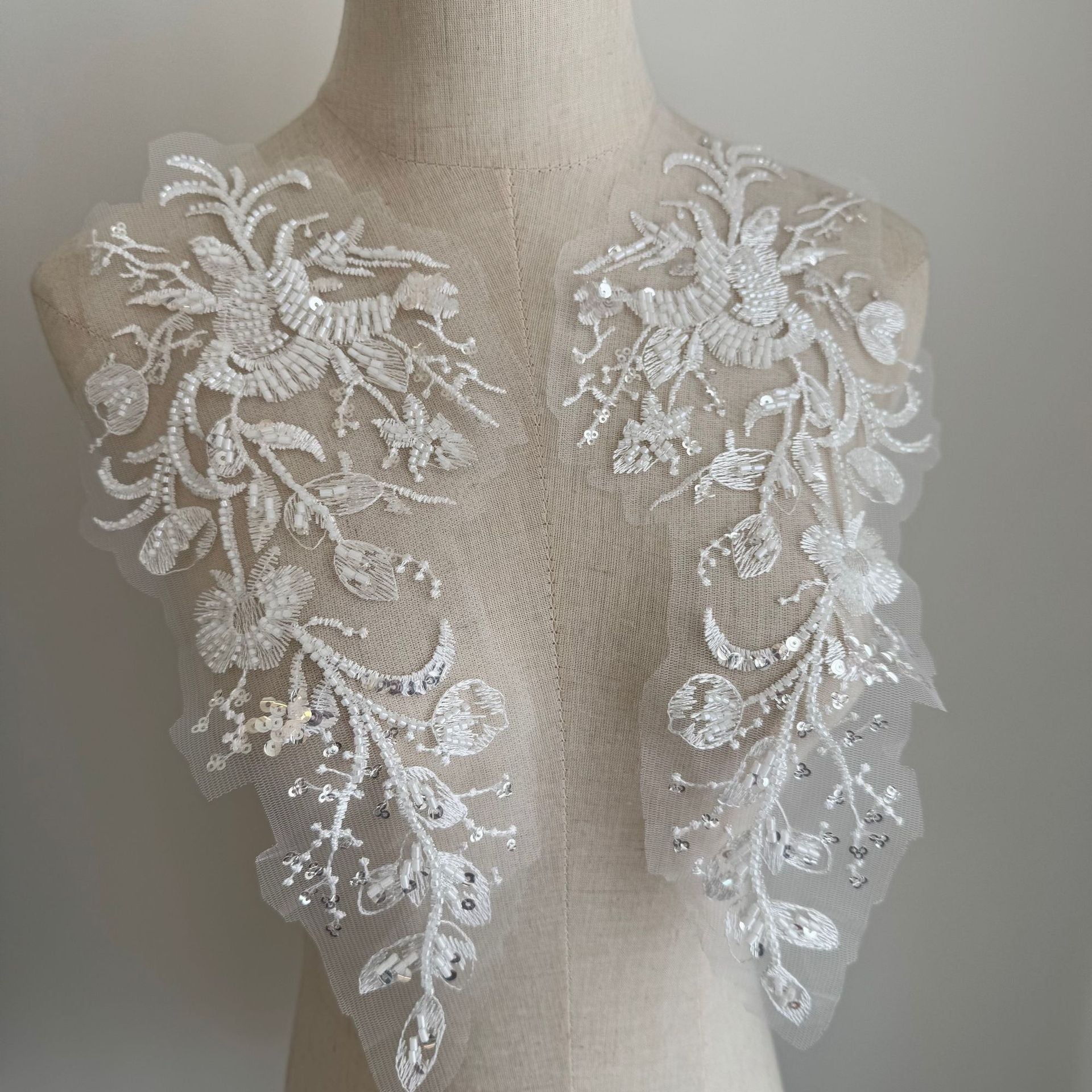Zh519 beaded sequin lace flower applique - wedding veil, dress, handmade diy decoration, clothing embellishment