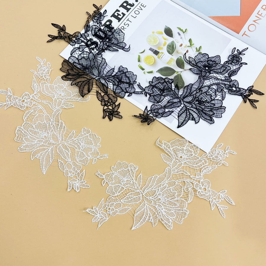 A piece of beige fish silk thread lace flower to flower applique DIY handmade bridal veil jewelry accessories
