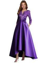 European and american style plus size evening gown for women, sequined satin high-low floor-length dress, wedding mother of the bride outfit, new year's gala performance dress
