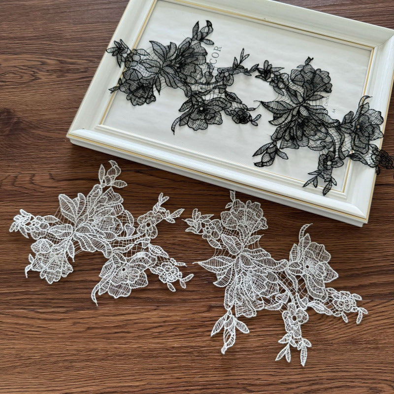 R95 with tail beige black fish thread lace flower to flower decal DIY handmade bridal veil