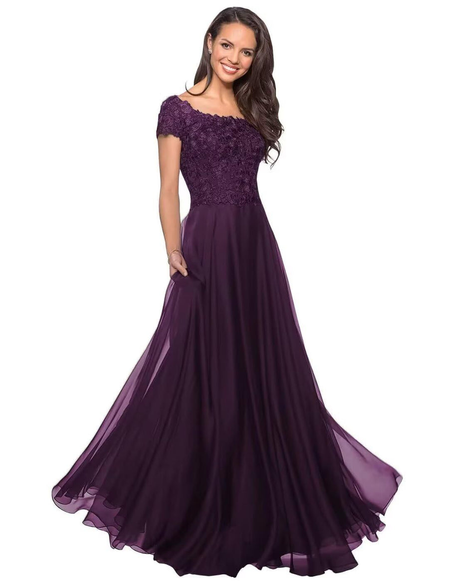 European and american style plus size evening gown women's lace chiffon floor-length dress wedding bridesmaid annual meeting performance outfit for curvy moms