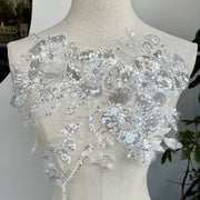 White Rhinestone 3D Flower Appliqué – High-End Embroidered Dress Embellishment & Bridal Accessory (Z43)