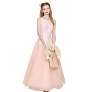 Elegant pink evening gown with clean lines and fluid movement for formal celebrations