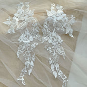 Sequin Embroidered Lace Floral Appliqué Trim - Wedding Dress & Bridal Gown Accessory