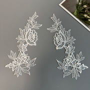Hollow Lace Embroidery Applique Pair - Fish Silk Thread Headgear & Wedding Dress Collar Accessory (R164)