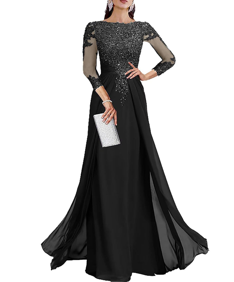 Cross-border lace patchwork long evening dress women's three-quarter sleeve banquet host bridesmaid dress new arrival elegant slimming evening gown