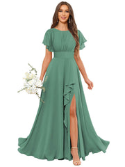 Cross-border amazon bestseller: long bohemian chiffon midi dress - short sleeve, cinched waist, evening gown, bridesmaid dress