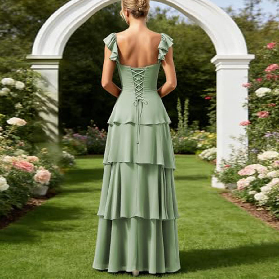 Fairy new arrival mori style bridesmaid dress women's long fairy elegant chiffon cake skirt one shoulder backless strap evening dress