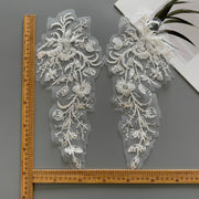 Beaded Sequin Appliqué Pair - White DIY Wedding Dress, Formal Gown & Children's Clothing Embellishment (ZH519)