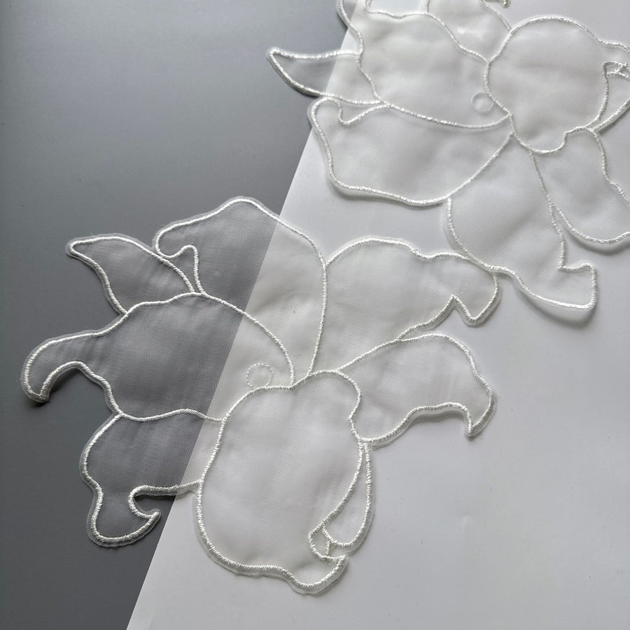 White Embroidered Gauze Sticker - DIY Wedding Dress & Clothing Handmade Designer Accessory (R129)