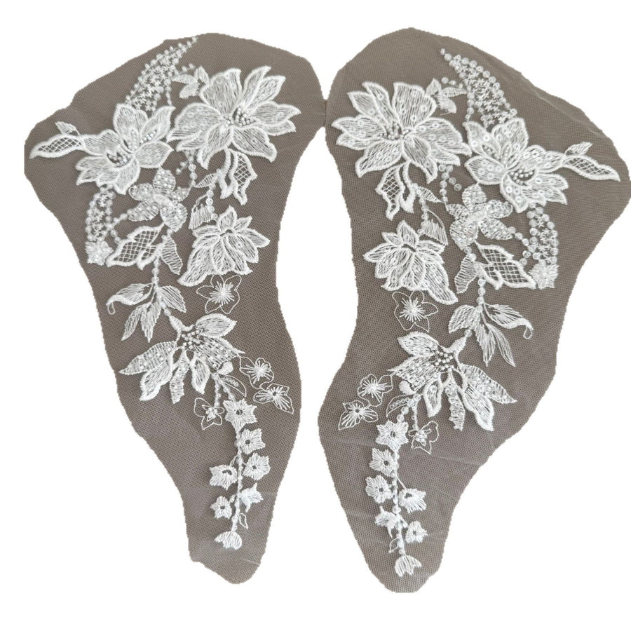 Floral Embroidered Lace Appliqué - Handmade DIY Wedding Dress, Veil & Accessory Patch, White (ZH505)