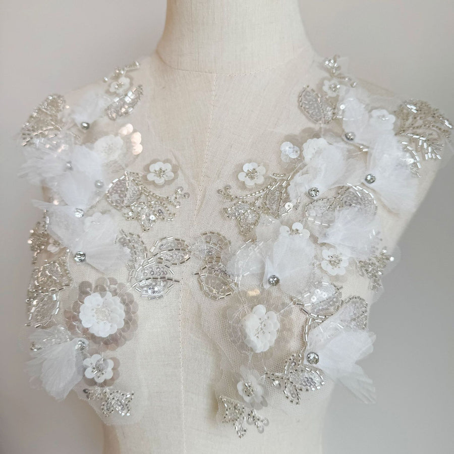 Handmade Rhinestone Sequin Lace Flower Appliqué - DIY Bridal, Evening Gown & Wedding Dress Embellishment (ZH424)