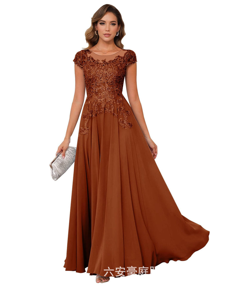 Fashion cross-border banquet long dress lace chiffon mop long skirt wedding mother's wear annual meeting performance clothes fat mm
