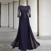 Cross-border lace patchwork long evening dress women's three-quarter sleeve banquet host bridesmaid dress new arrival elegant slimming evening gown