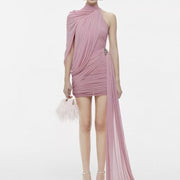 2026 summer new arrival: asymmetrical one-shoulder pleated ruffle hem mini dress - vietnamese niche design, bodycon, slimming