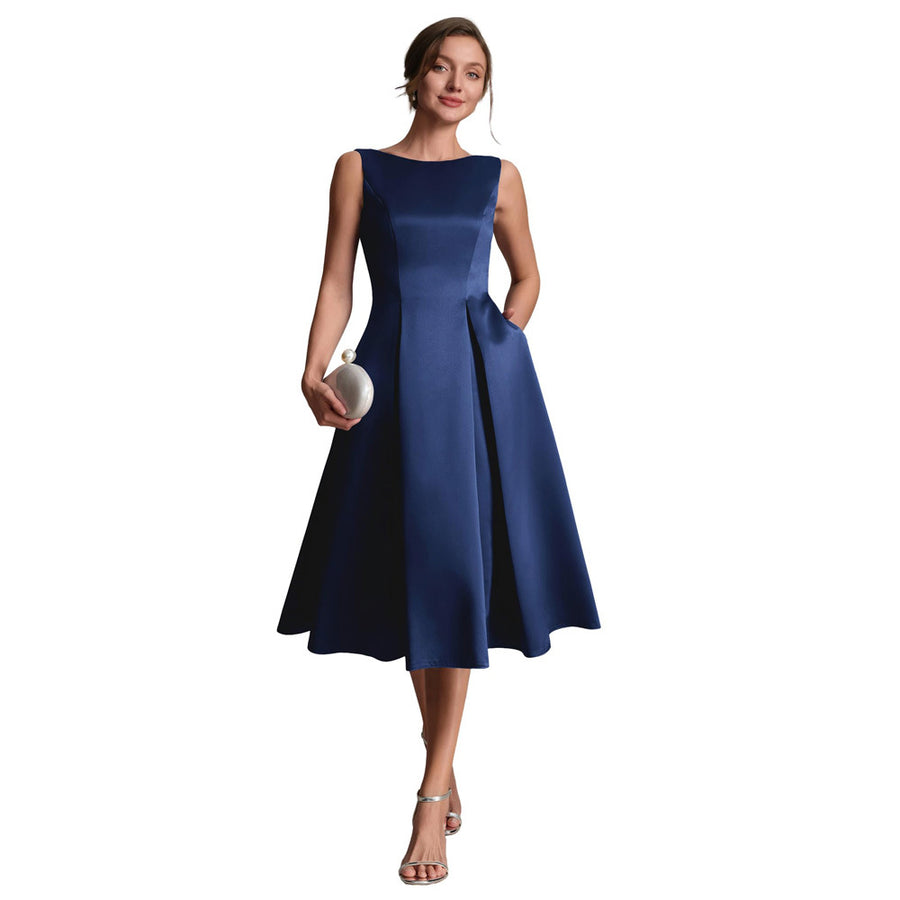 Sleeveless little black dress - women's slimming, figure-flattering evening gown for banquets, annual meetings, and hostess events - elegant, chic, and short