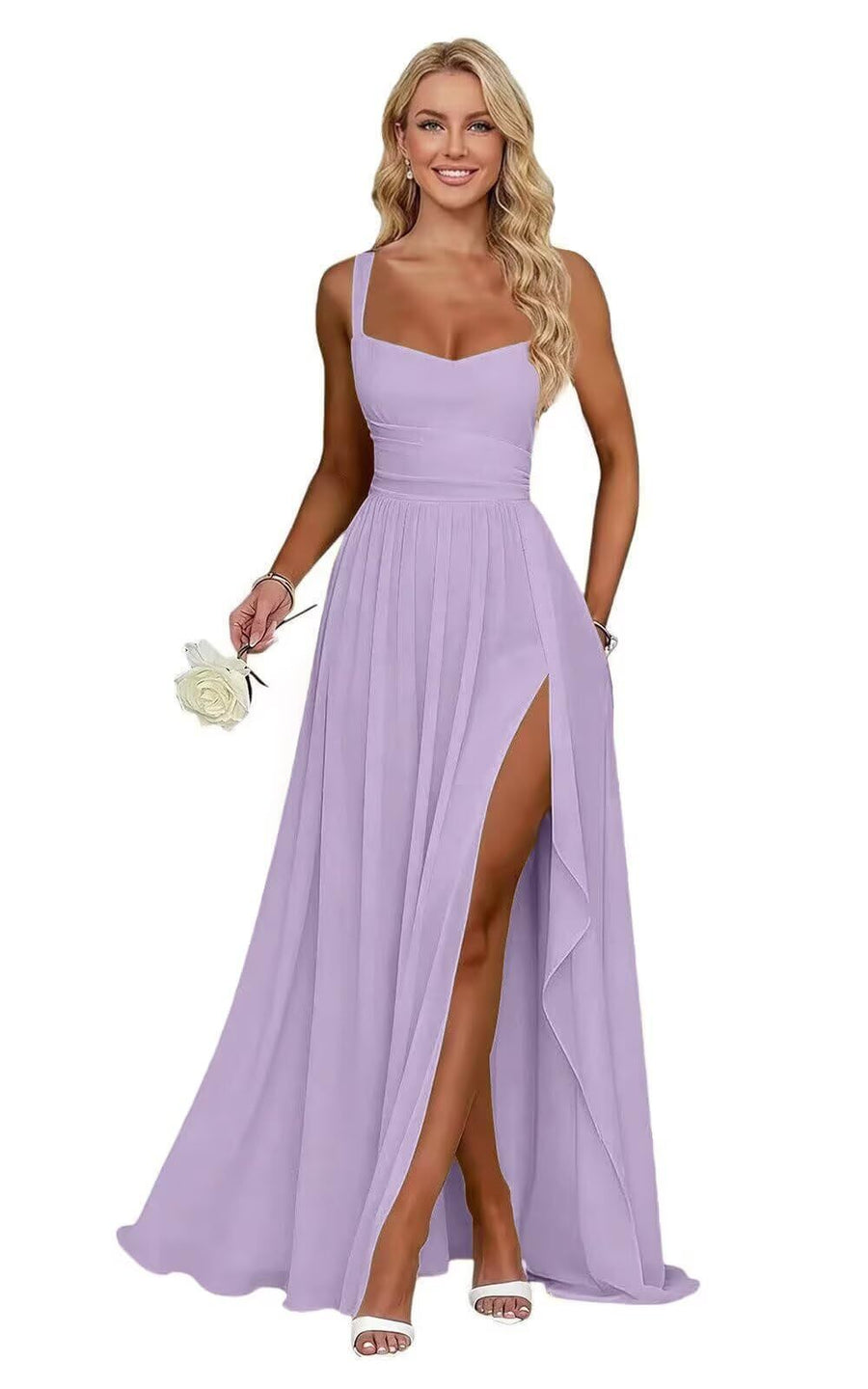 Chiffon suspender high slit long evening dress shoulder strap mop skirt bridesmaid annual meeting host dress banquet dress