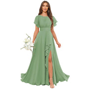Cross-border amazon bestseller: long bohemian chiffon midi dress - short sleeve, cinched waist, evening gown, bridesmaid dress