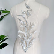 Large Orchid Beaded Sequin Phoenix Tail Embroidered Lace Patch - DIY Cheongsam, Hanfu & Dress Fabric (A320)