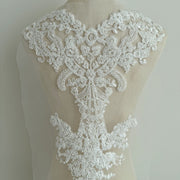 Zh484 white embroidered fabric with beaded sequin lace – wedding dress, gown, and apparel trim – 3d embellishments