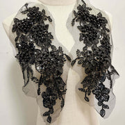 Heavy sequin beaded embroidered 3D flower appliqué for DIY wedding dress and decorations.