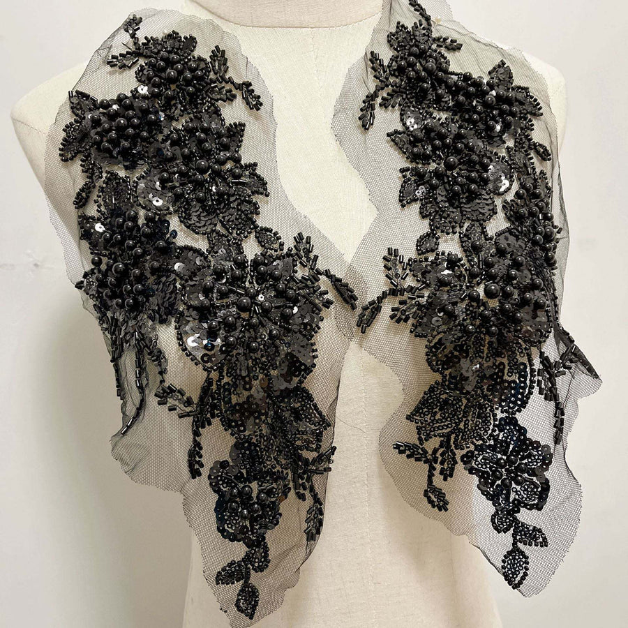 Heavy sequin beaded embroidered 3D flower appliqué for DIY wedding dress and decorations.