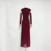High-Neck Ruched Maxi Dress — A Sculpted Bodice with a Flowing Skirt