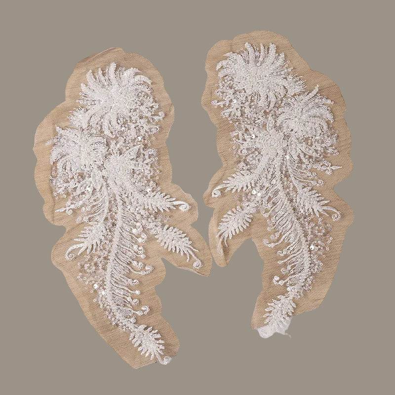 Luxury 3D Bead Sequined Lace Flower Patch for DIY wedding dress and children's clothing embellishments.