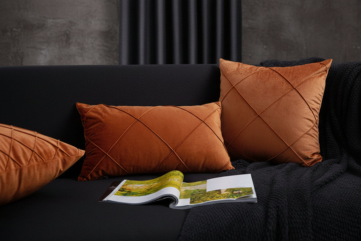 Velvet Cushion Cover - Subtle Geometry for Elegant Living Spaces