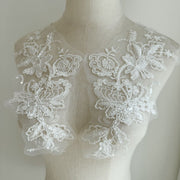 White Beaded Sequined Lace Flower Sticker - Handmade DIY Accessories for Cheongsam & Dress (ZH421)
