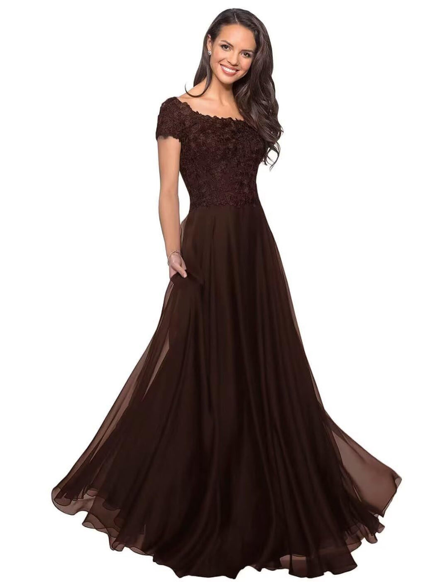 European and american style plus size evening gown women's lace chiffon floor-length dress wedding bridesmaid annual meeting performance outfit for curvy moms