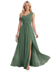Cross-border dress bridesmaid dress chiffon one shoulder long skirt side slit forest fairy elegant wedding sister dress evening dress