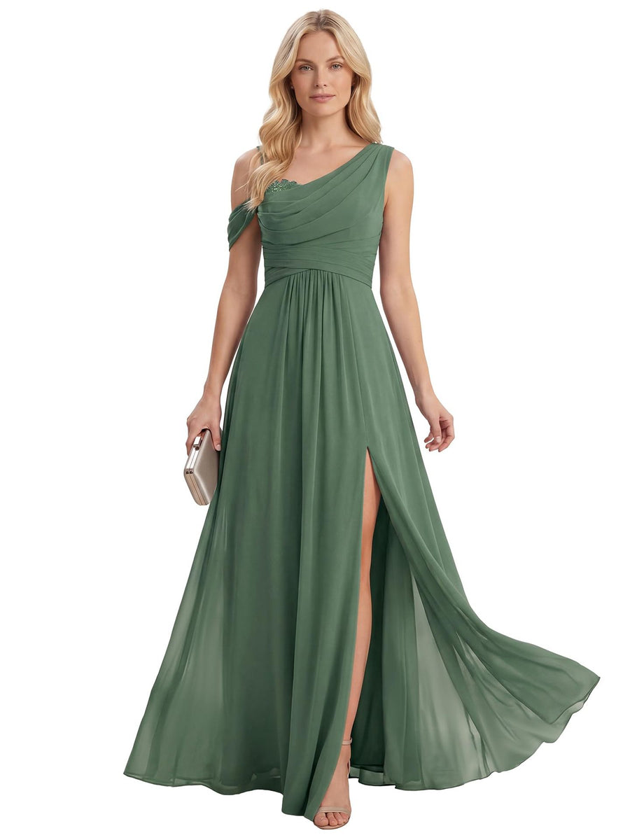 Cross-border dress bridesmaid dress chiffon one shoulder long skirt side slit forest fairy elegant wedding sister dress evening dress