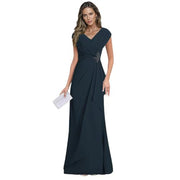 Cross-border plus sizenew arrival evening dress elegancev neck chiffon silm large swing long banquet dress long skirt female bridesmaid