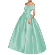 European and american one-shoulder satin flared maxi dress with tie-up bow waist – evening, wedding, and mother-of-the-bride long gown