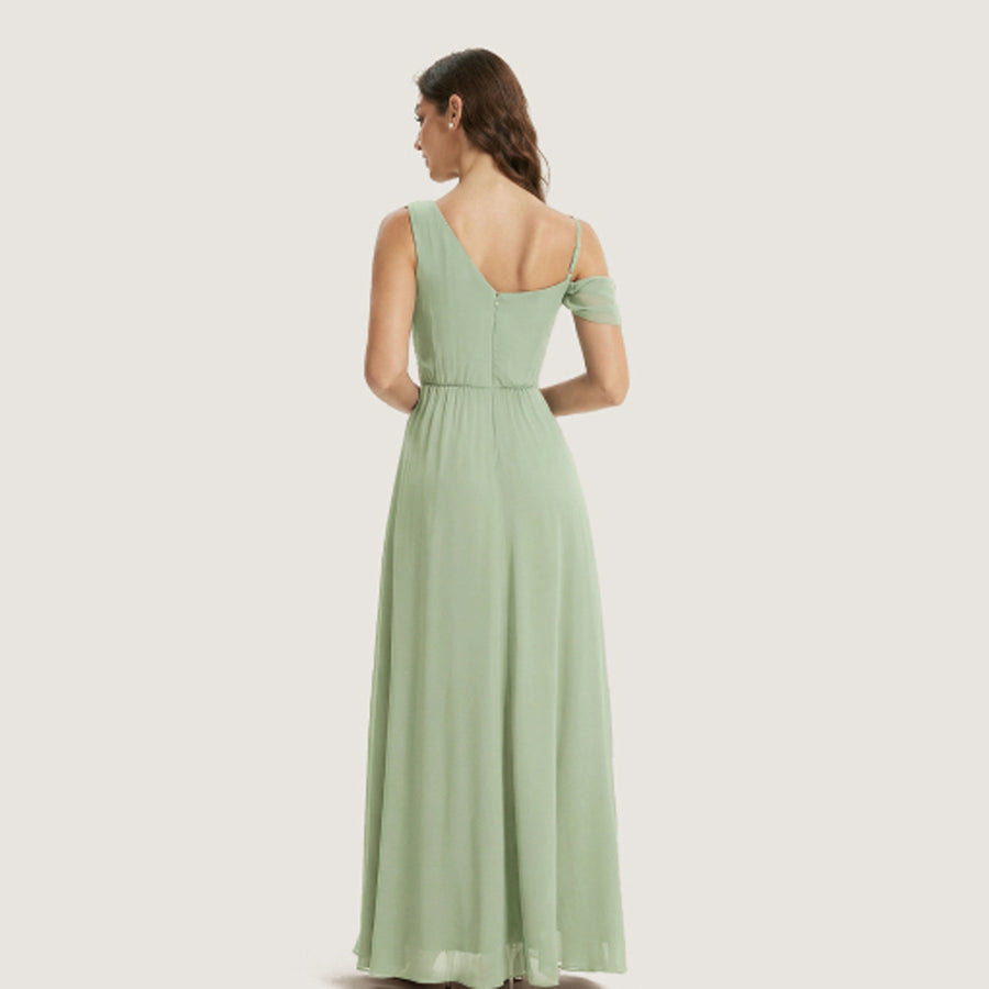 Cross-border dress bridesmaid dress chiffon one shoulder long skirt side slit forest fairy elegant wedding sister dress evening dress