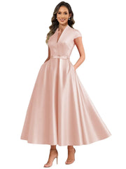 Fashion aliexpress export satin short banquet dress party bows evening dress wedding ladieswear church