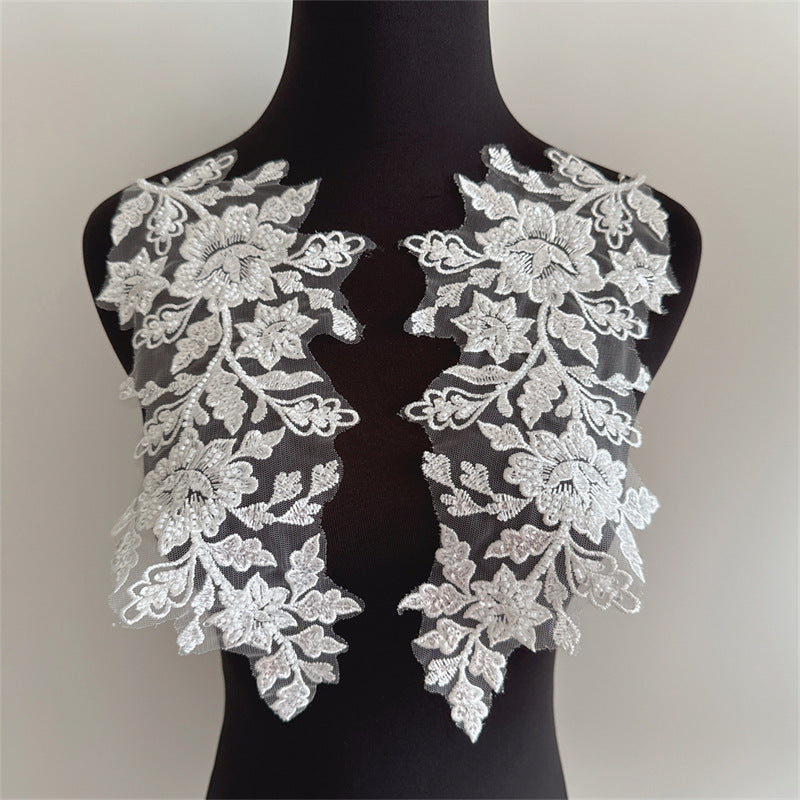 White Beaded Lace Flower Applique - 3D Embroidery DIY Dress & Clothing Decoration (D156)