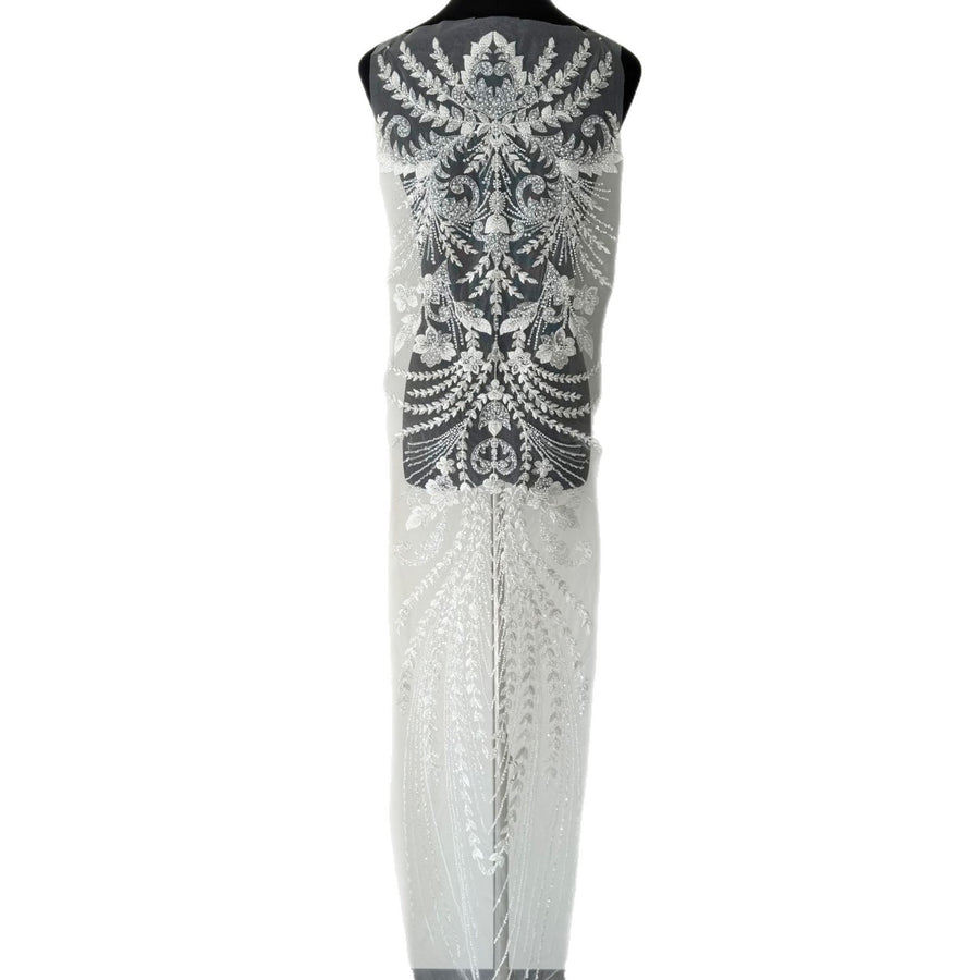 Half-Silver Mesh Fabric with Mixed Beads, Sequins & Machine Embroidery - DIY Apparel Front & Back Panel (ZH482)