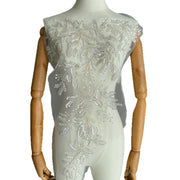 Zh488 new floral embroidery design with beaded appliqué, heavy beading, and silver floral sequins on lace fabric