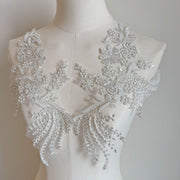 Silver European Style High-End Embroidered Lace Floral Appliqué - Handmade DIY Wedding Dress & Clothing Material (ZH446)