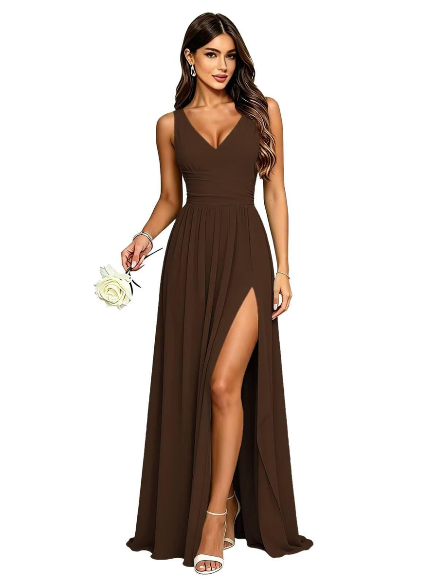 Amazon's best selling bridesmaid dress sleeveless deep v neck backless long skirt forest style fairy evening dress party dress