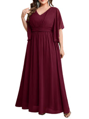 Plus size women's v-neck high-waisted a-line long evening gown/party dress - slimming and flattering - perfect for curvy moms (cross-border)