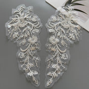 Beaded Sequin Appliqué Pair - White DIY Wedding Dress, Formal Gown & Children's Clothing Embellishment (ZH519)