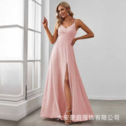 European and american style plus size evening gown women's chiffon high slit floor-length dress wedding bridesmaid dress annual meeting performance dress cross-border