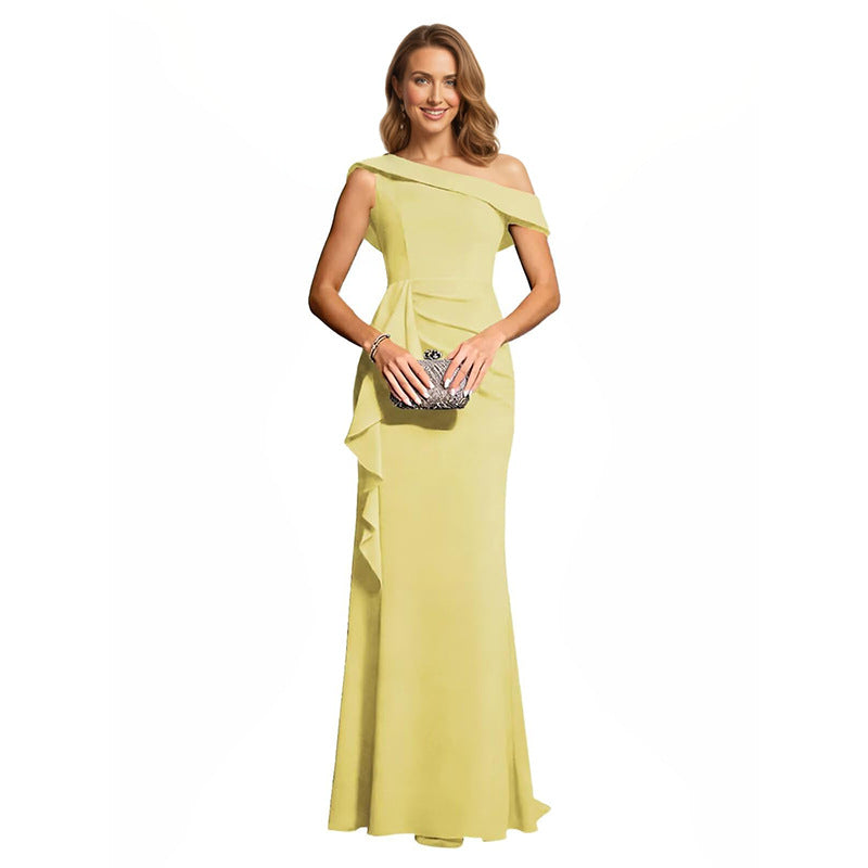 Cross-border amazon bestseller: long one-shoulder mermaid evening gown - perfect for bridesmaids, weddings, and socialite gatherings