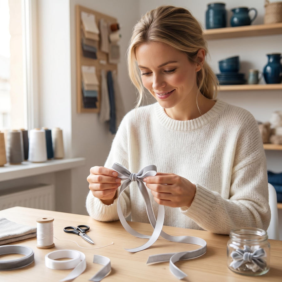 Elegant Silver & Grey Ribbon Trio Set – Luxury Satin & Woven Decorative Ribbon Bundle for Fashion & Gift Styling