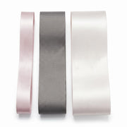 Elegant Cream, Grey & Pink Satin Ribbon Trio Set – Luxury Decorative Ribbon Bundle for Fashion & Gift Styling